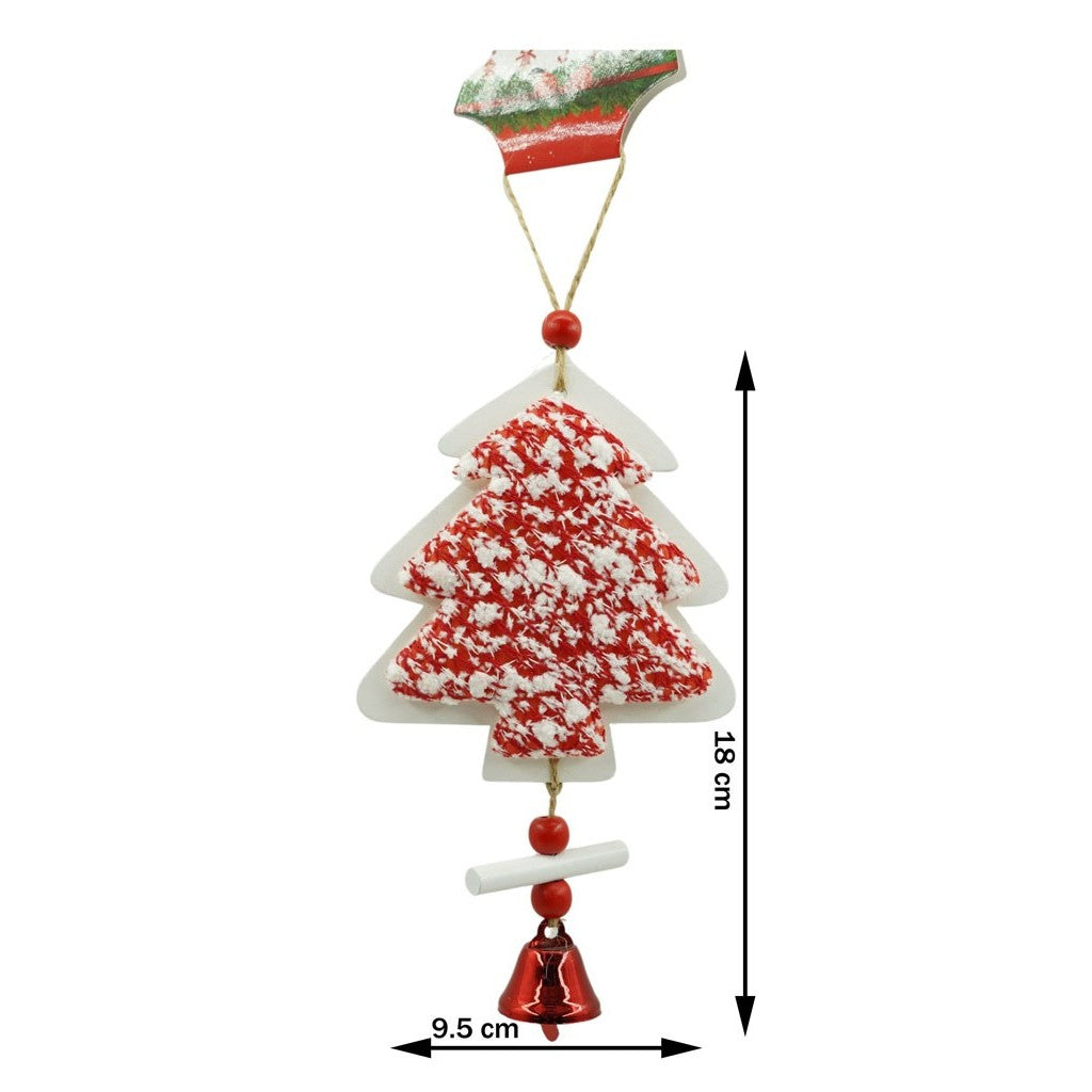 Ornament de brad pom de craciun din tweed, Vivimall, alb/rosu, lemn, 18 cm - vivimall.ro