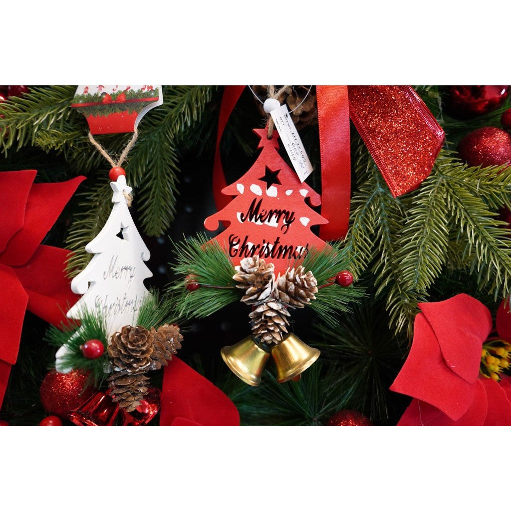 Ornament de brad pom de craciun, Vivimall, alb, lemn, 17 cm - vivimall.ro