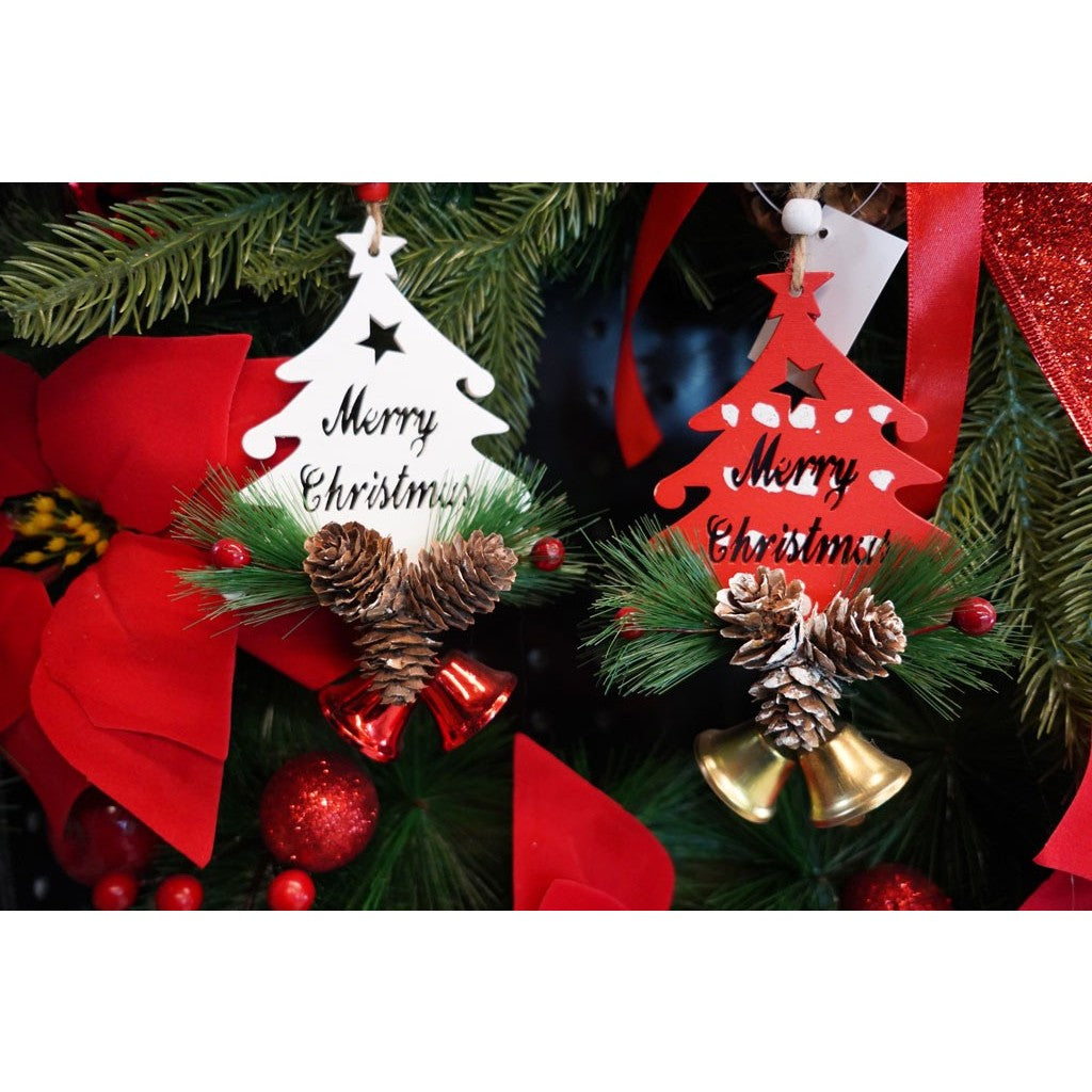 Ornament de brad pom de craciun, Vivimall, alb, lemn, 17 cm - vivimall.ro