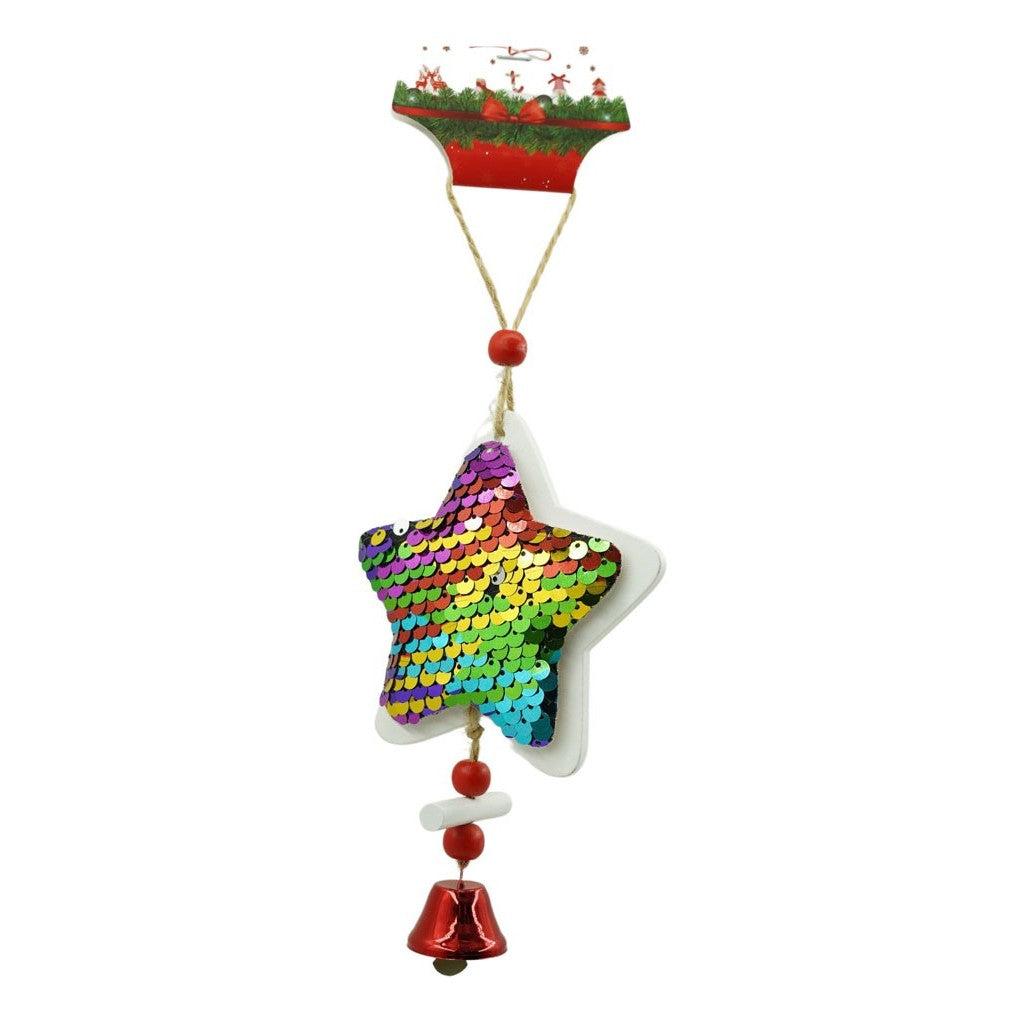 Ornament de brad stea din paiete, Vivimall, multicolor, lemn, 18 cm - vivimall.ro