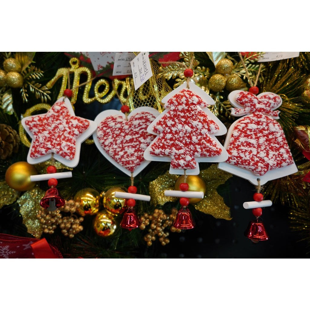 Ornament de brad stea din tweed, Vivimall, alb/rosu, lemn, 18 cm - vivimall.ro