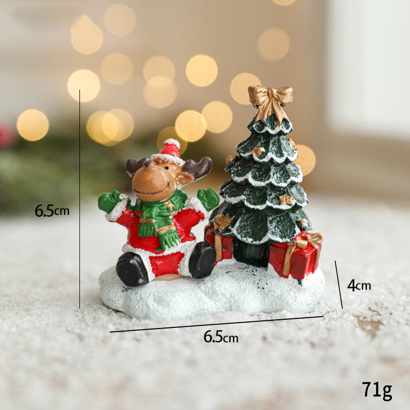 Ornament de Craciun din Rasina pentru Decor, Flippy, Model Ren cu Brad, Decoratiune de Birou pentru Craciun, 6.5 x 6.5 x 4 cm, Rosu Verde - vivimall.ro
