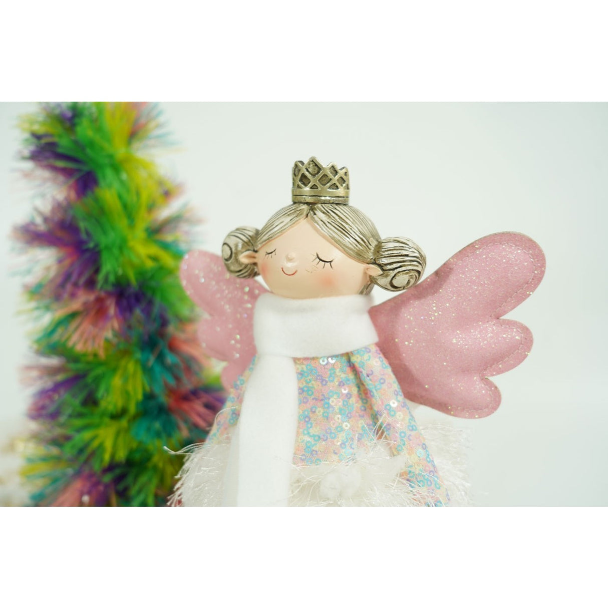 Ornament de Craciun ingeras, Vivimall, alb, textil, 26 cm - vivimall.ro