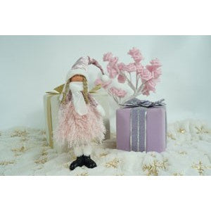 Ornament de Craciun papusa, Vivimall, roz/alb, textil, 44 cm - vivimall.ro