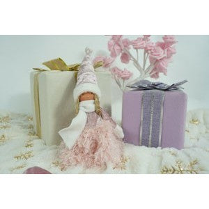 Ornament de Craciun papusa, Vivimall, roz/alb, textil, 50 cm - vivimall.ro