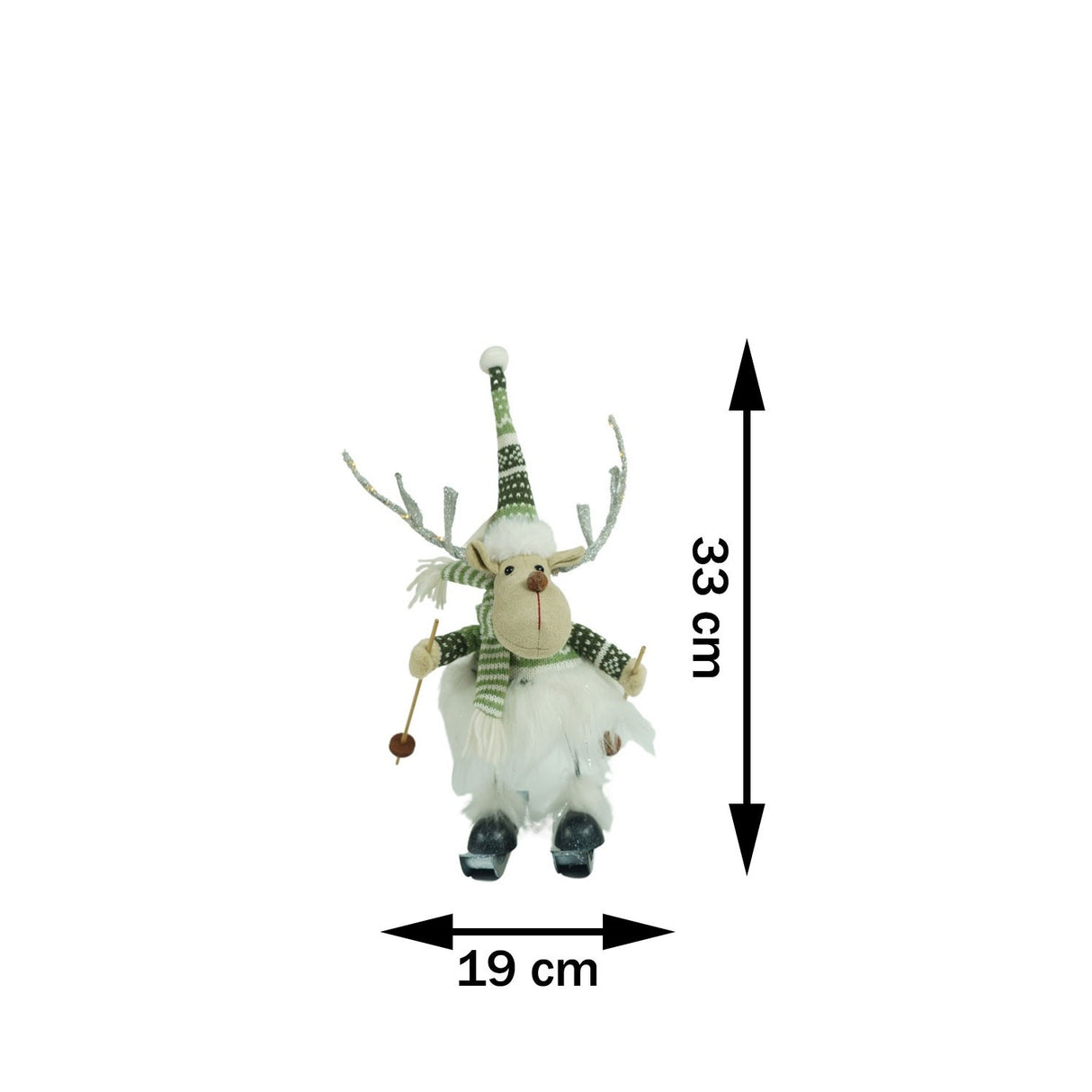 Ornament de Craciun ren pe schiuri model 2, Flippy, alb/verde, textil, 33 cm - vivimall.ro