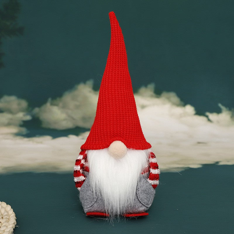 Ornament de Craciun Spiridus, Caciula Rosie Impletita, Vivimall, Material Textil, 25 cm, Multicolor - vivimall.ro