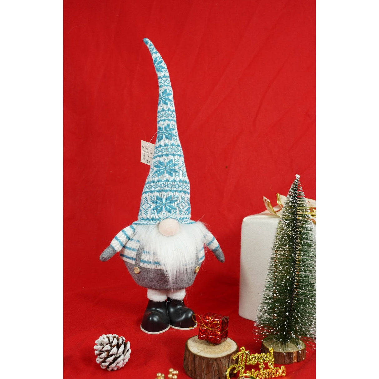 Ornament de Craciun spiridus, Vivimall, alb/albastru, textil, 59 cm - vivimall.ro