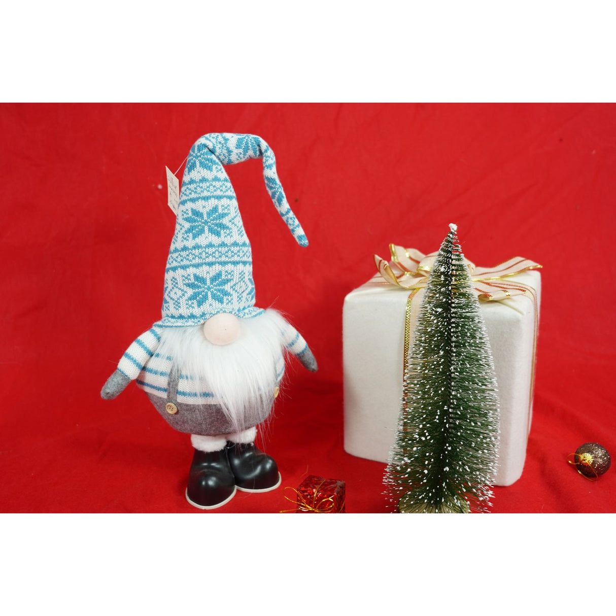 Ornament de Craciun spiridus, Vivimall, alb/albastru, textil, 59 cm - vivimall.ro