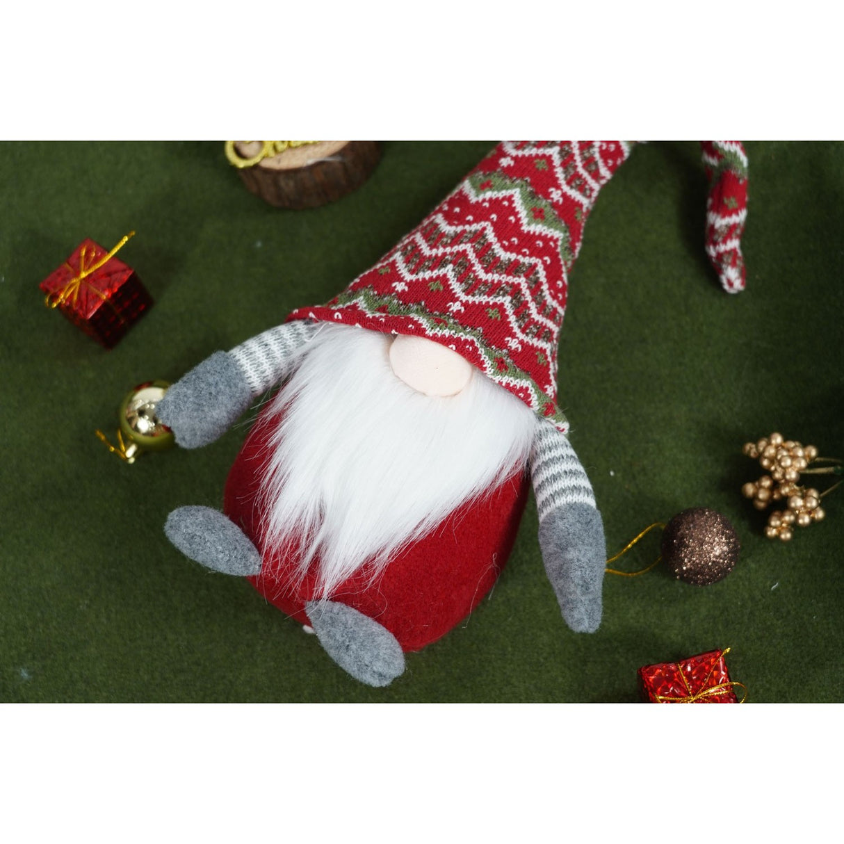 Ornament de Craciun spiridus, Vivimall, rosu/gri, textil, 52 cm - vivimall.ro