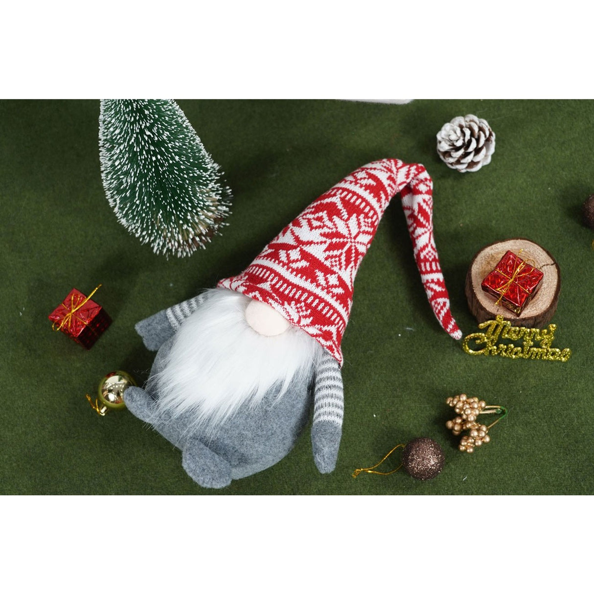 Ornament de Craciun spiridus, Vivimall, rosu/gri, textil, 52 cm - vivimall.ro