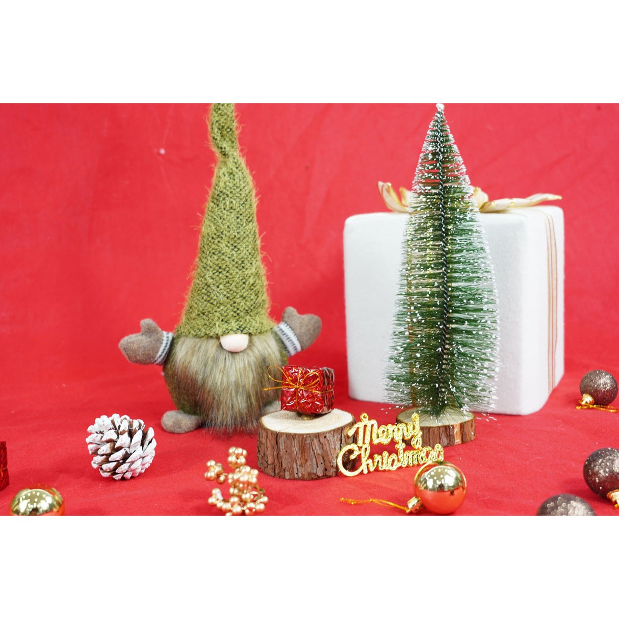 Ornament de Craciun spiridus, Vivimall, verde/maro, textil, 56 cm - vivimall.ro