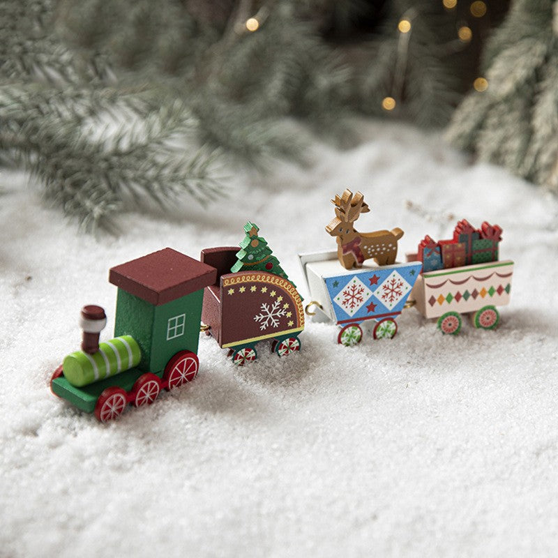 Ornament Crăciun tren pictat manual din lemn, 20 cm, roșu și alb, vedere frontală completă