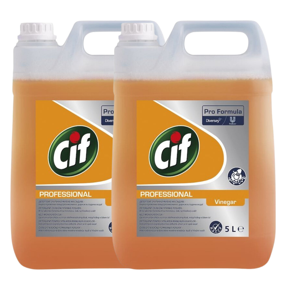Detergent CIF Professional Heavy Duty Vinegar pentru vase cu oțet, pachet 2×5 L, vedere frontală