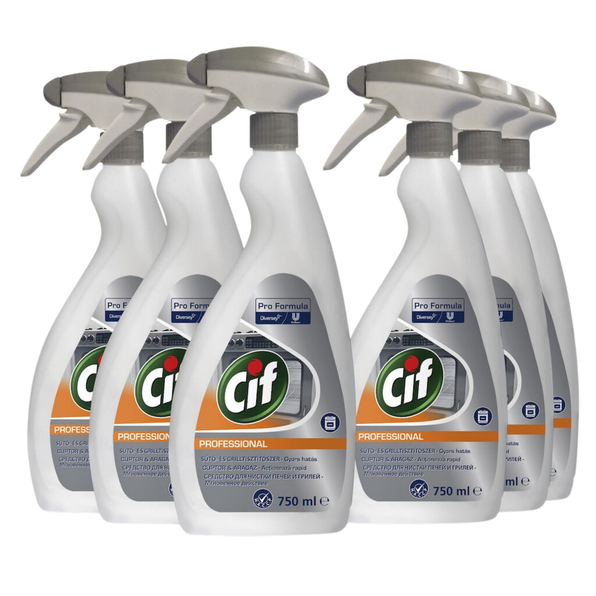 Pachet 6 flacoane CIF Professional Oven & Grill Cleaner 0,75 L, detergent cuptoare și grătare, vedere frontală