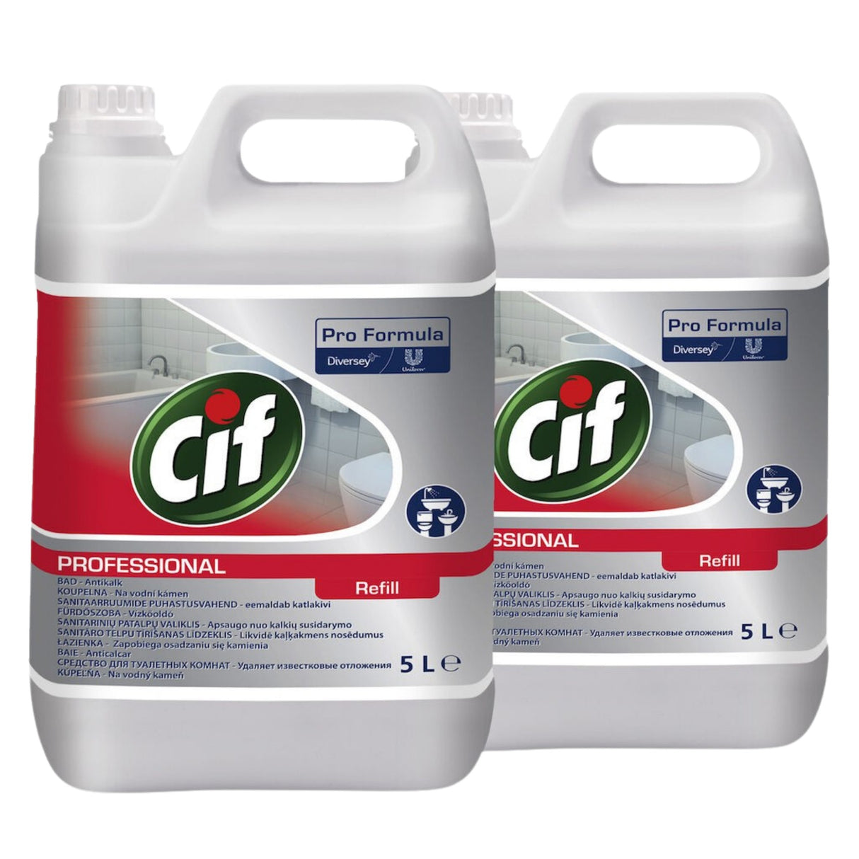 Pachet Cif Professional Washroom 2×5 L, detergent și detartrant profesional pentru baie, vedere frontală