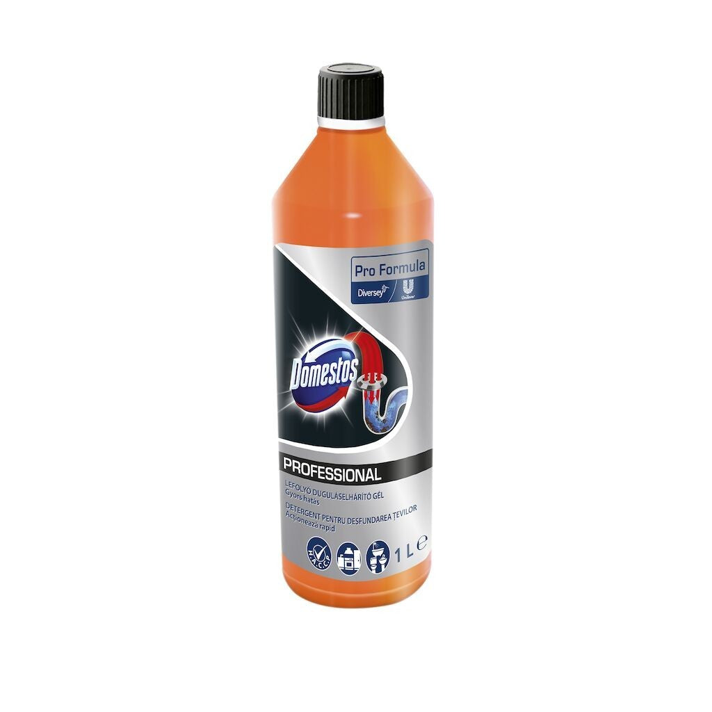 Pachet complet Domestos Professional Drain Unblocker 6 flacoane a 1 litru, vedere de ansamblu produs