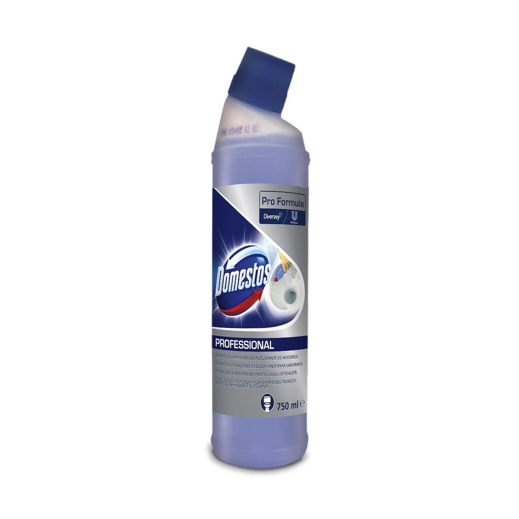 Flacon Domestos Professional 0,75 L cu formulă detartrantă de lungă durată, detaliu etichetă