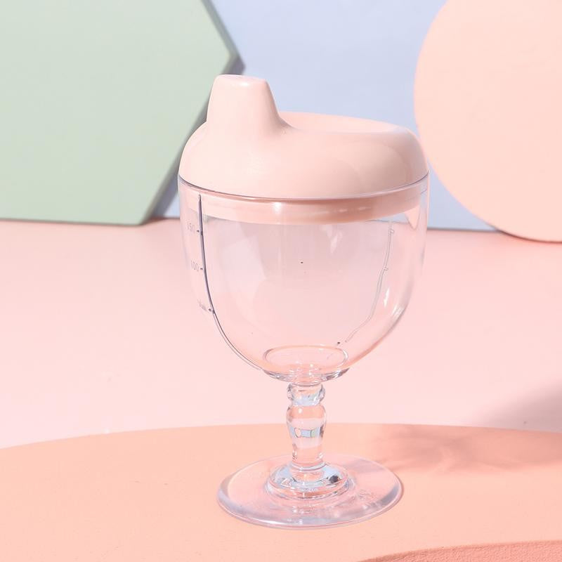 Pahar din Plastic Transparent cu Picior, Vivimall, pentru Copii, 14 x 7.7 cm, cu Cioc Antiscurgere, + 3 Ani, Fara Maner, Roz - vivimall.ro