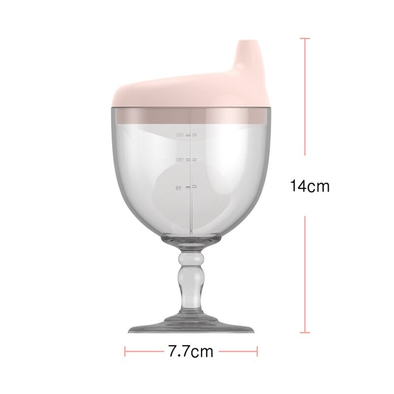 Pahar din Plastic Transparent cu Picior, Vivimall, pentru Copii, 14 x 7.7 cm, cu Cioc Antiscurgere, + 3 Ani, Fara Maner, Roz - vivimall.ro