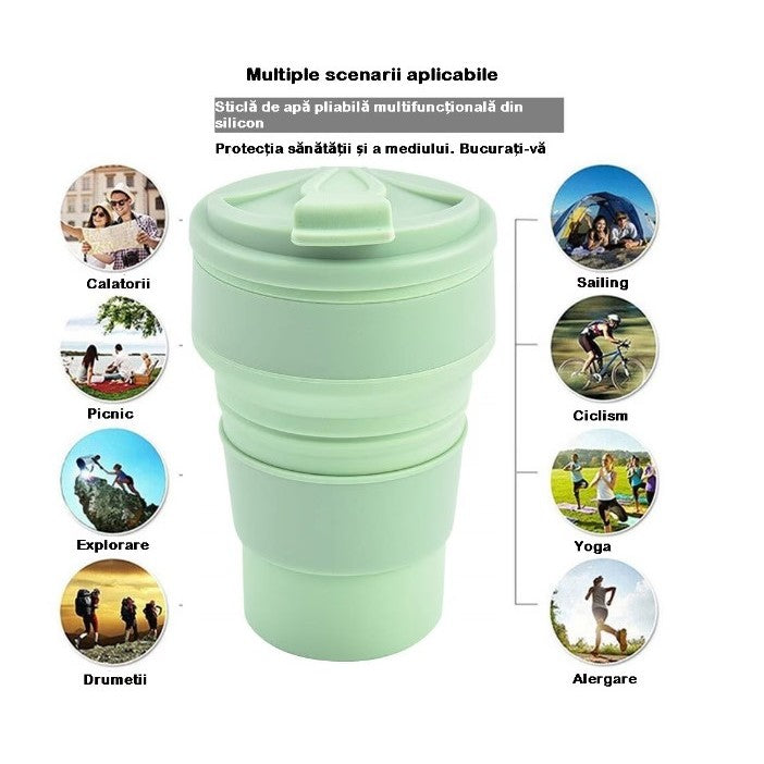 Pahar pliabil din silicon Vivimall, pentru calatorii, camping, 500 ml, verde - vivimall.ro