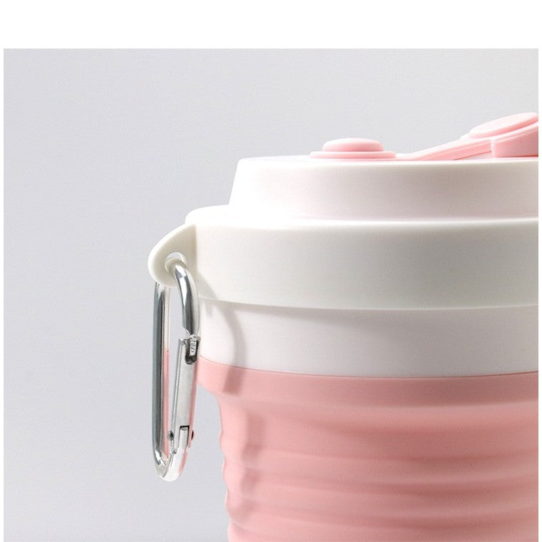 Pahar pliabil din silicon Vivimall, pentru calatorii, camping, 750 ml, pai inclus, 11.6 x 19.3 cm, roz - vivimall.ro