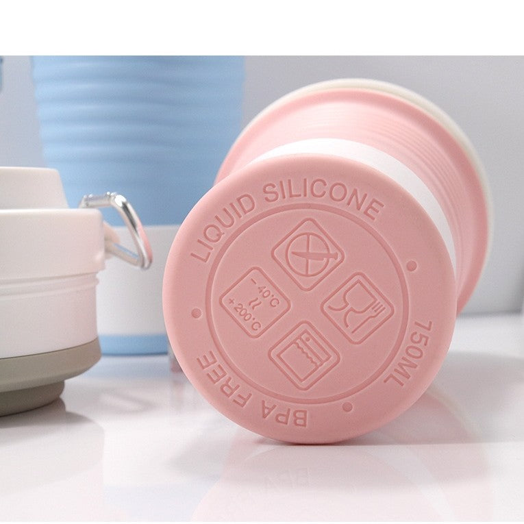 Pahar pliabil din silicon Vivimall, pentru calatorii, camping, 750 ml, pai inclus, 11.6 x 19.3 cm, roz - vivimall.ro