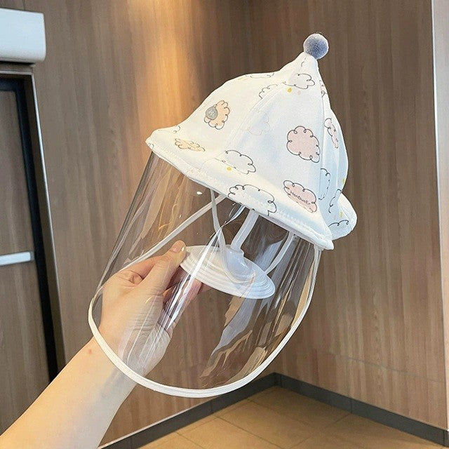 Palarie de Protectie pentru Bebelusi, Vivimall, Model cu Norisori Roz, Pescareasca, de Primavara si Toamna, cu Masca si Fermoar, 45 cm, pentru 3-6 Luni, Roz - vivimall.ro