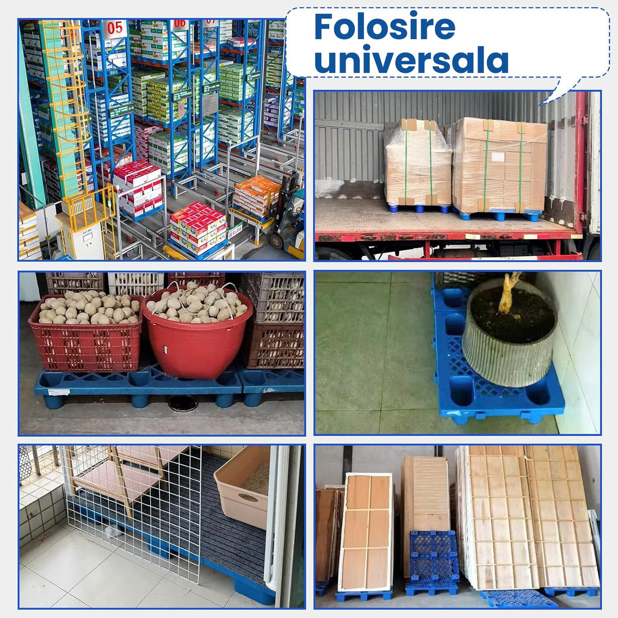 Palet plastic Flippy albastru, detaliu rezistență la umiditate și material durabil