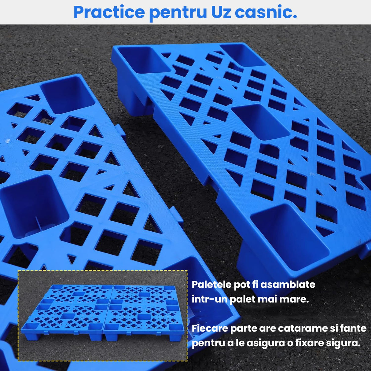 Detaliu grilă îngroșată palet plastic Flippy 60x40x10 cm pentru distribuție uniformă greutate