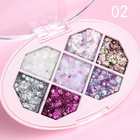 Paleta Cu Glitter, Varianta 2, 7 Nuante, Pentru Corp Si Par, 50 G, Rezistent La Apa, 9.8 X 6.8 Cm, Multicolor - vivimall.ro