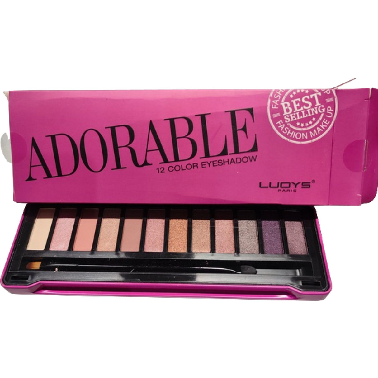 Szemhéjfesték paletta 12 színű, matt és gyöngyházfényű szemhéjfesték, egy ecsettel, téglalap alakú, 140 g, 6,4 x 20 x 1,5 cm, 3 év eltarthatóság, többszínű