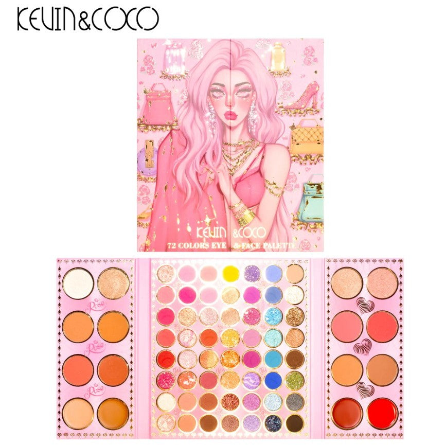 Paleta de farduri Kevin&Coco, 72 de culori, stil pliabil, conturing, iluminator, blush incluse, dreptunghiulara, 22 x 24.5 cm, 490 g, multicolor - vivimall.ro