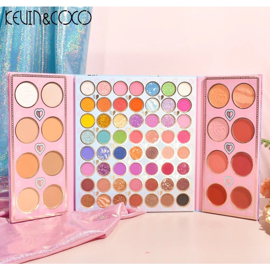 Paleta de farduri Kevin&Coco, 72 de culori, stil pliabil, conturing, iluminator, blush incluse, dreptunghiulara, 22 x 24.5 cm, 490 g, multicolor - vivimall.ro