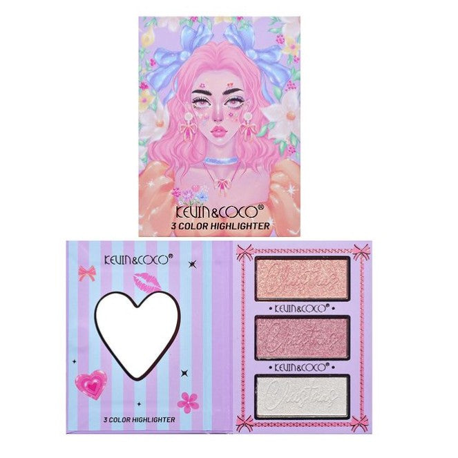 Paleta De Machiaj, Kevin & Coco, Pink Barbie Girl, Iluminatoare, 3 Culori, 11.3 X 8.2 X 1.3 Cm - vivimall.ro