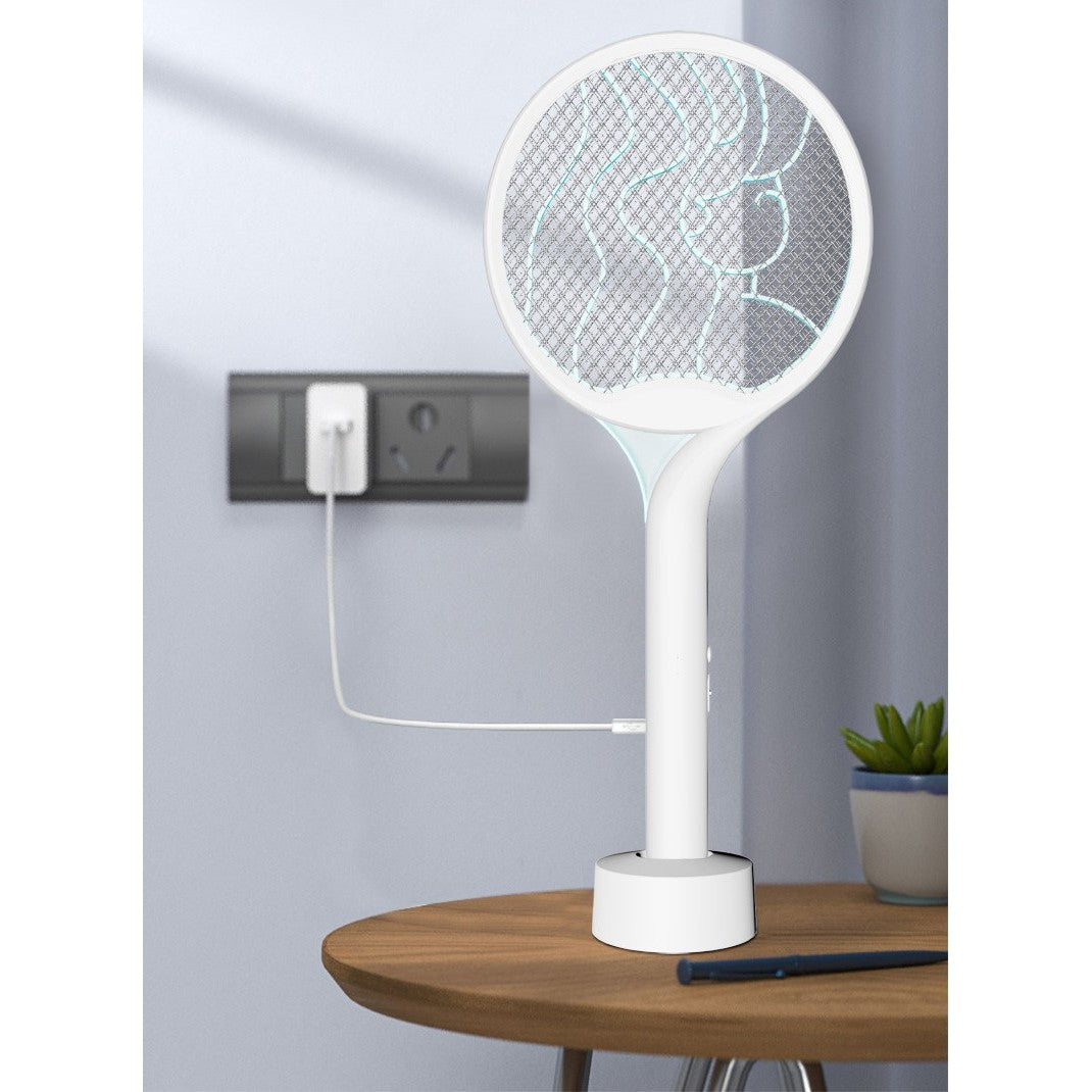 Paleta Electrica pentru Tantari, Muste si Tantari 2in1, Vivimall, Reincarcabila, Incarcare USB, 2600V, Plastic, Casa si Gradina, Anti-insecte, Stand, 23x51 cm, Alb - vivimall.ro