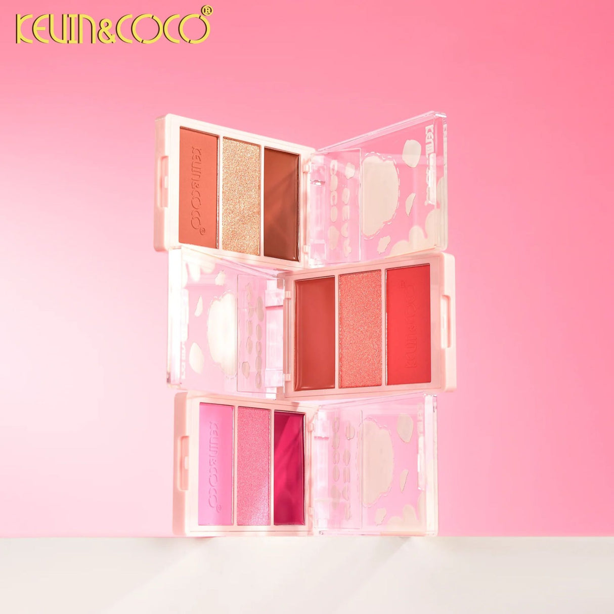 Paleta Fard de Obraz, Kevin&Coco, 3 Culori, Blush, Iluminator, Contur, Textură Fină, Efect Natural, pentru Toate Tipurile de Ten, 71.7 g, 6.7 x 1.5 x 11 cm, Bronz - vivimall.ro