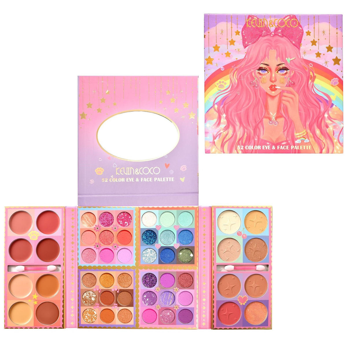 Sminkkészlet, Kevin&Coco szemhéjfesték paletta 52 pigmentált és nude színnel