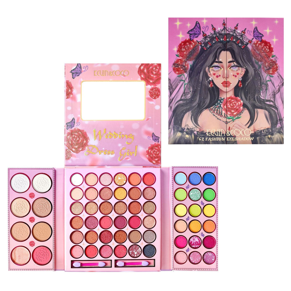 Trusa De Machiaj, Paleta De Farduri Kevin&Coco Cu 62 De Culori Pigmentate Si Sidefate - vivimall.ro