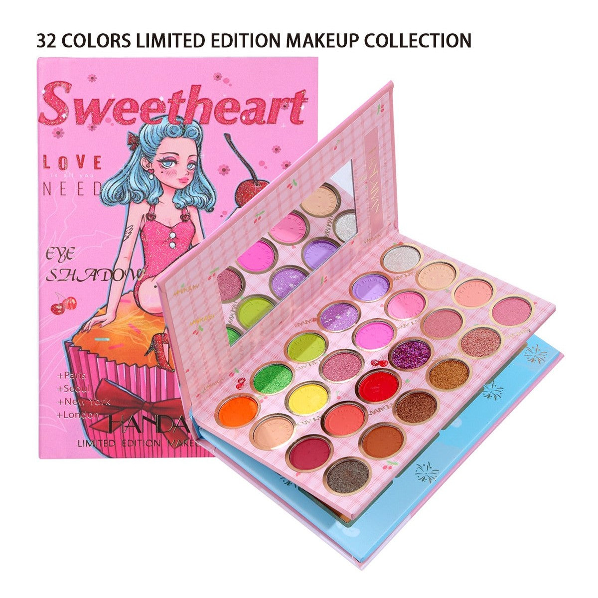 Trusa De Machiaj, Paleta De Farduri, Iluminator Si Blush Sweetheart Cu 32 De Culori Pigmentate - vivimall.ro