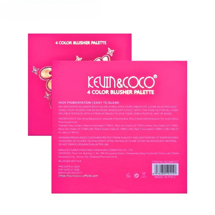 Paleta de Blush, KEVIN&COCO, 4 Culori Stay Wild, 12.2 x 12.2 x 0.9 cm - vivimall.ro