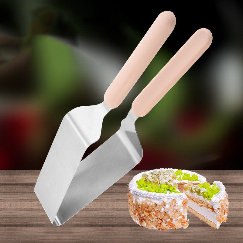 Paleta pentru Taiat si Servit Prajituri, Vivimall, Otel Inoxidabil, Maner Usor de Prins, Divizor Triunghiular, 27 x 12 cm, Roz - vivimall.ro