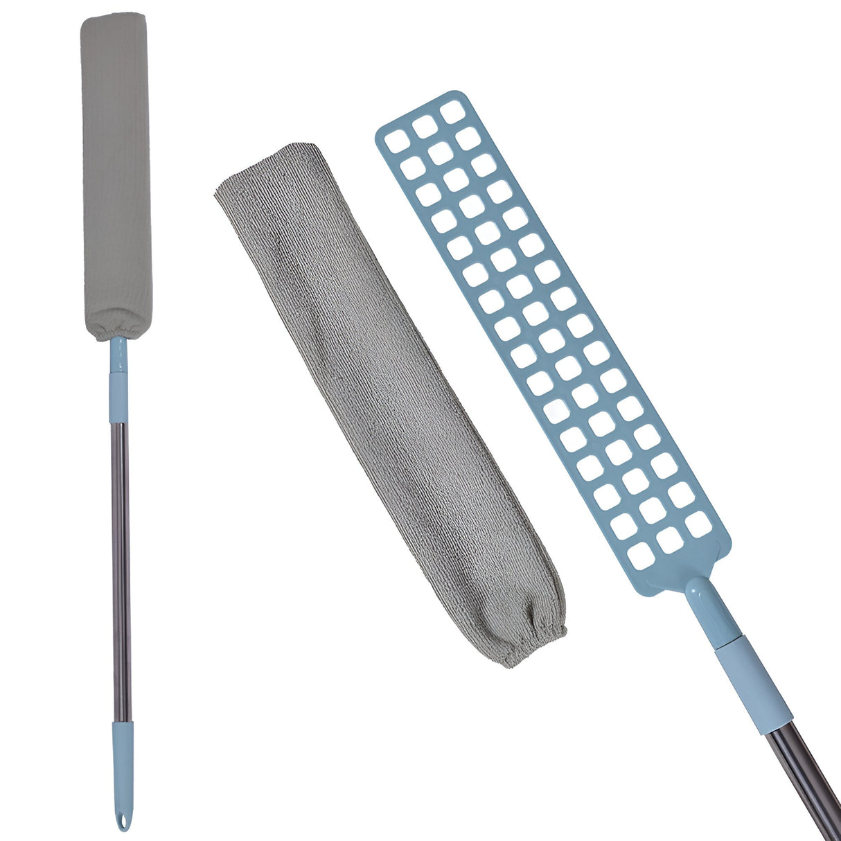 Pamatuf pentru Curatat Praful, Vivimall, Model Slim pentru Zone Greu Accesibile, Maner Extensibil, Laveta Microfibra Inclusa, Usor de Curatat, Albastru Gri - vivimall.ro