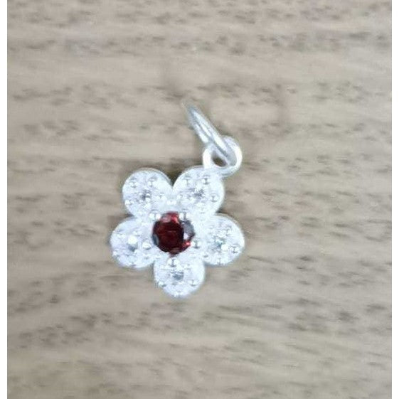Pandantiv din Argint 925, Jolie Silver, Model Floare Cu Pietre, 0.9 g, 1 x 1 cm, Rosu - vivimall.ro
