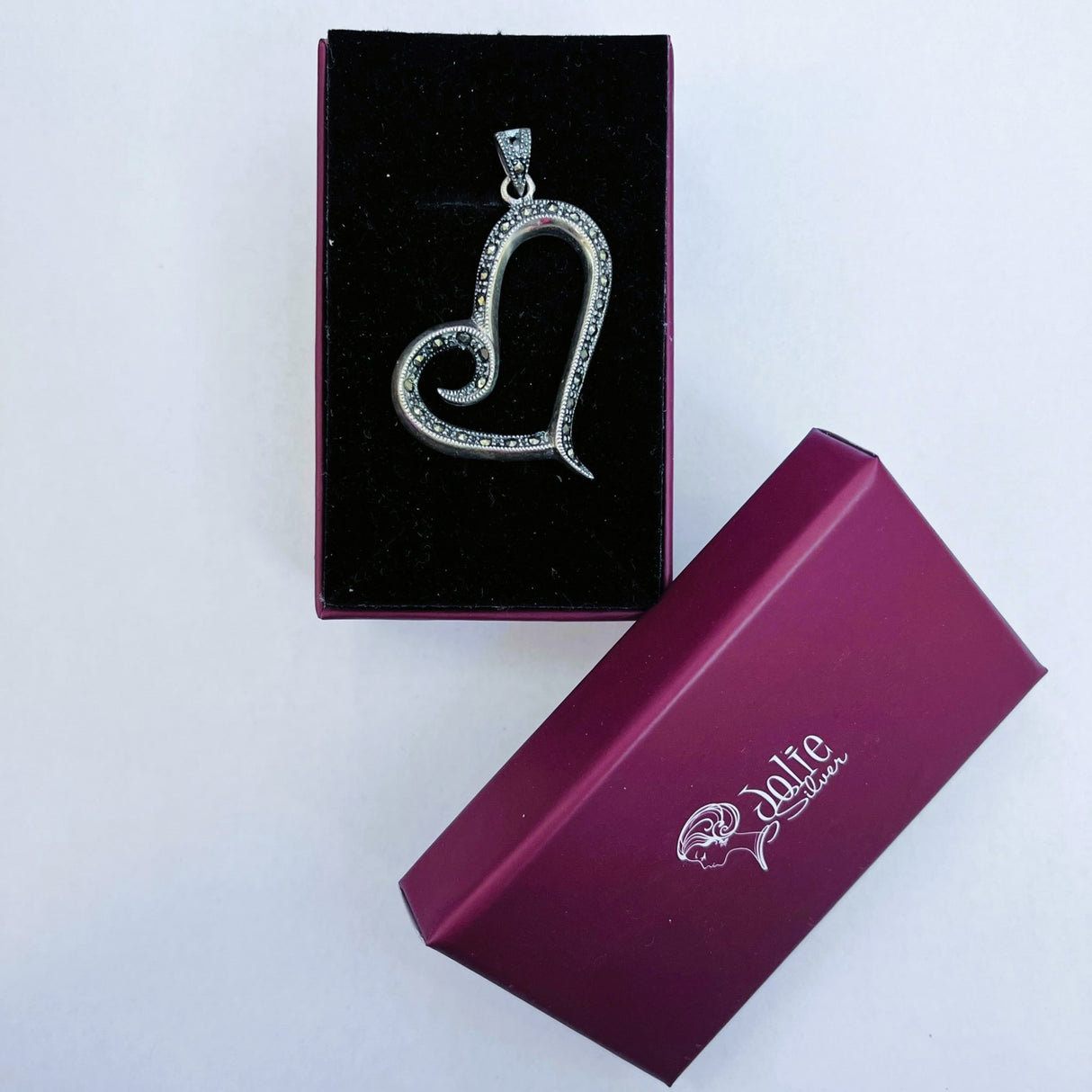 Pandantiv din Argint 925 Jolie Silver, Model Inima cu Marcasite, 45 x 35 mm, 4.8 g - vivimall.ro