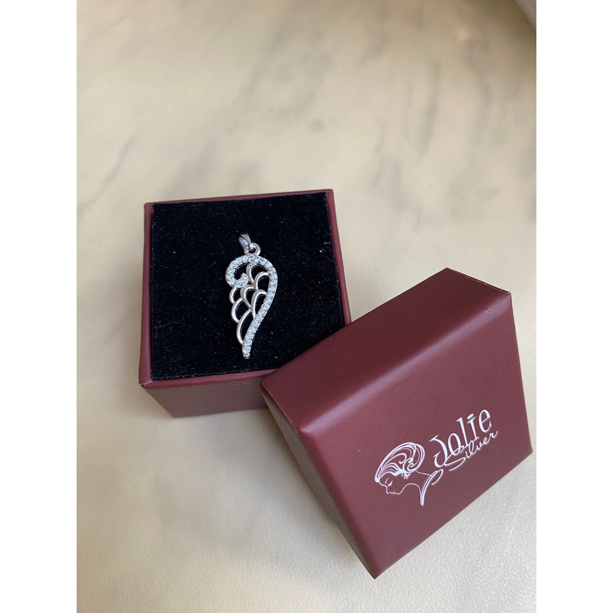 Pandantiv, Jolie Silver, Argint 925, Model Aripa cu Pietre, 1.1 g, 25x10 mm - vivimall.ro