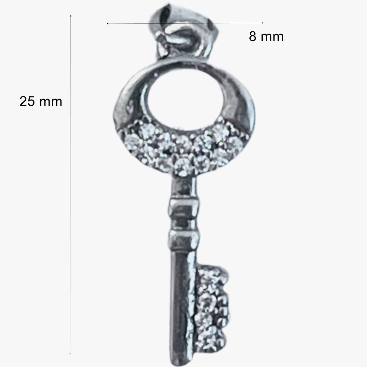 Pandantiv, Jolie Silver, Argint 925, Model Cheie Rodiata cu Pietre, 25 x 8 mm, 1.2 g - vivimall.ro
