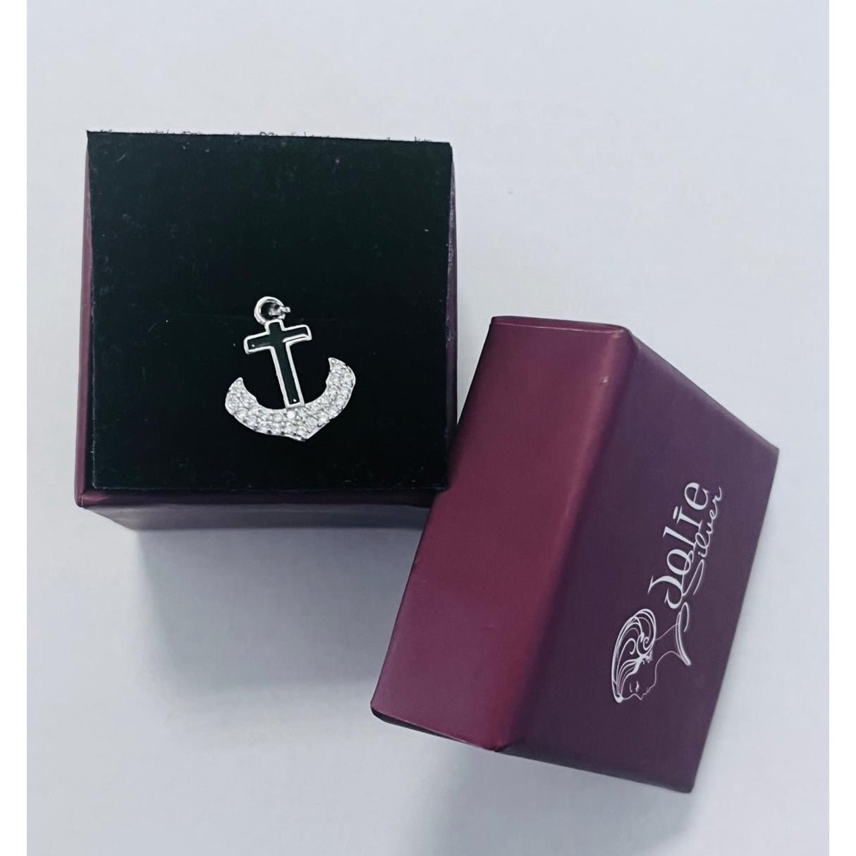 Pandantiv, Jolie Silver, Argint 925, Model Cruce Ancora cu pietre, 13 x 13 mm, 1.1 g - vivimall.ro