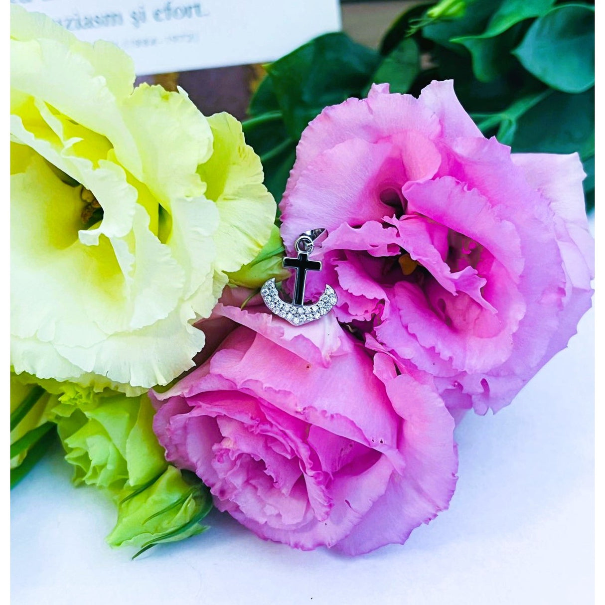 Pandantiv, Jolie Silver, Argint 925, Model Cruce Ancora cu pietre, 13 x 13 mm, 1.1 g - vivimall.ro