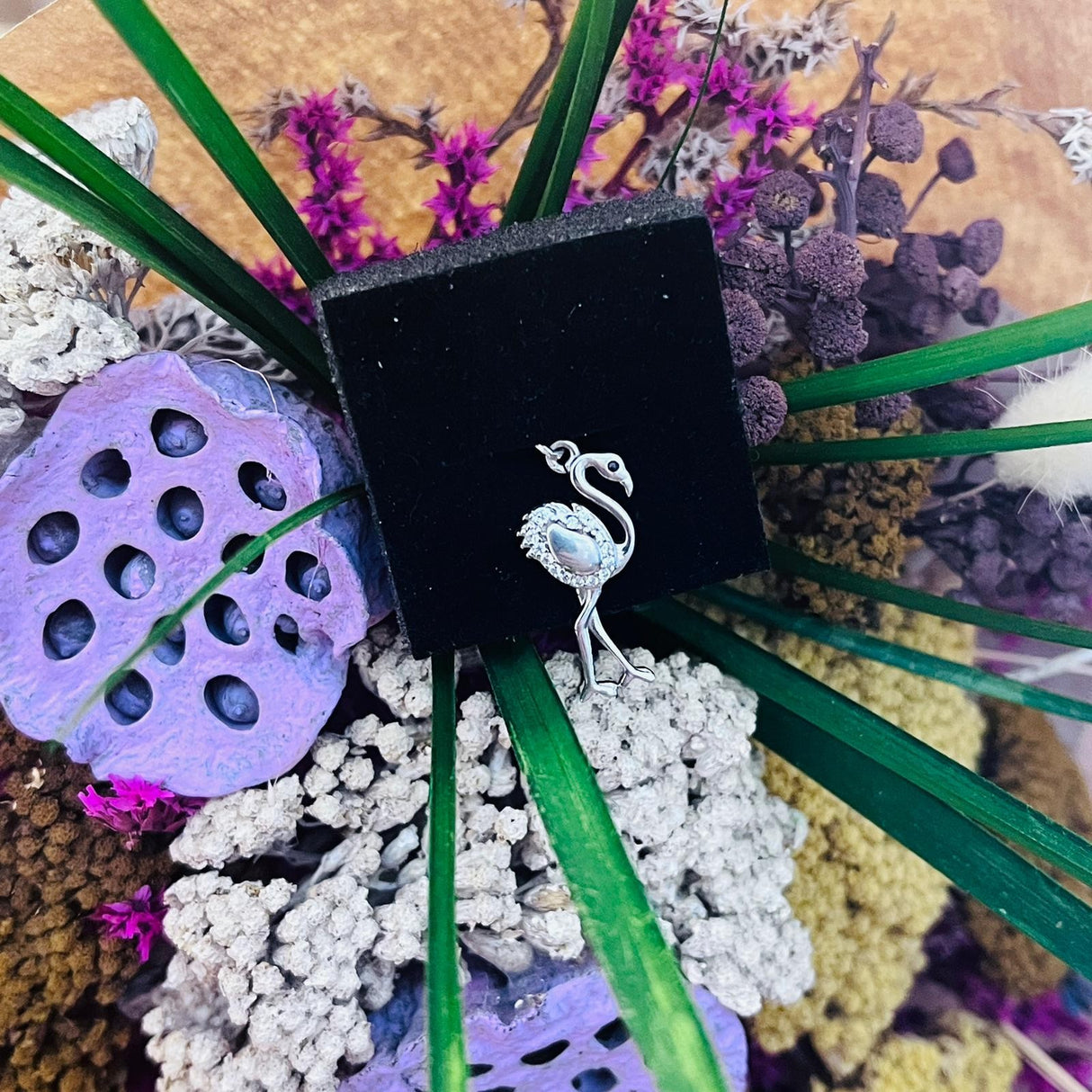 Pandantiv, Jolie Silver, Argint 925, Model Flamingo cu Zirconii, 27 x 10 mm, 1.5 g - vivimall.ro